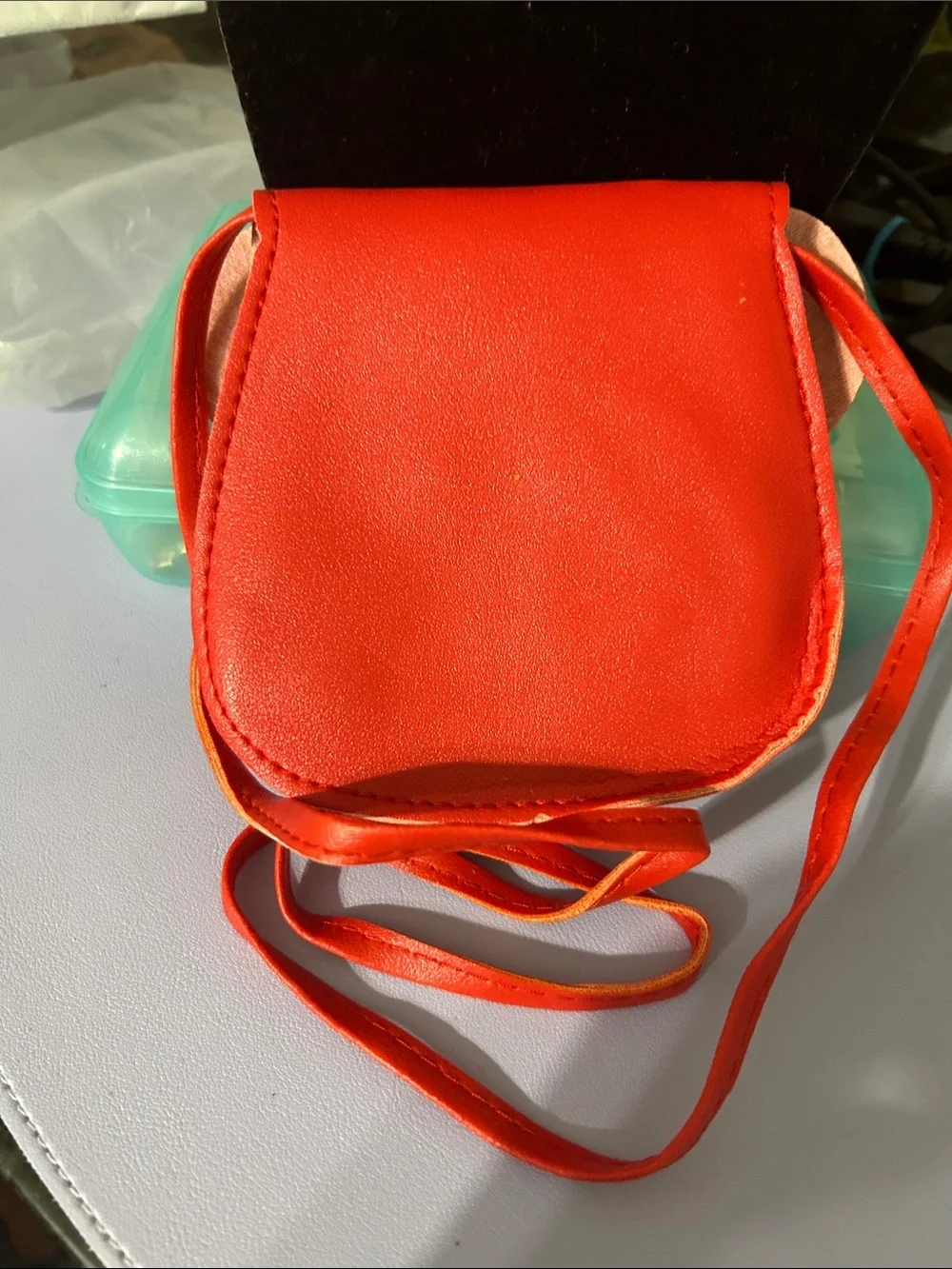 Red Mini Crossbody Bag with Black Bow Accent